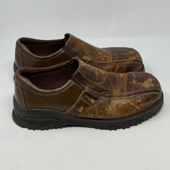 GBX Chunky Shoes Mens 12 M Brown Distressed Leather Slip On Vintage Y2K Biker - Picture 3 of 16